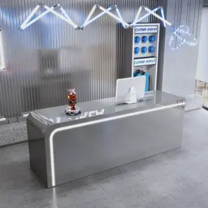 Modern Design Reception Desk - Maoters - L79" x W24" x H39", Silver (stainless steel) + White