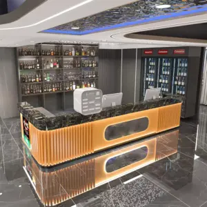 Elegant Marble Rock Slab Reception Desk - L102" x W24" x H39", Black marble + Orange (Straight row)