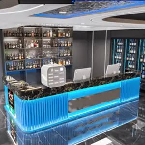 Elegant Marble Rock Slab Reception Desk - L134" x W24" x H39", Black marble + Blue (L type)