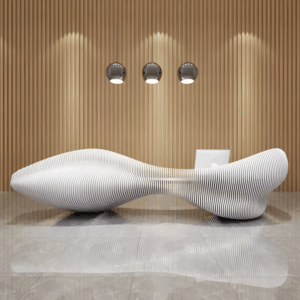 White Lacquer Reception Desk - Curved Front Counter - L150" X W24" X H39"
