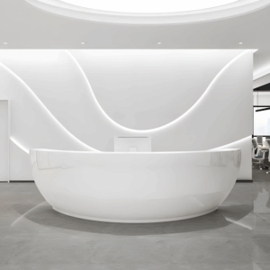 Modern Fiberglass Reception Desk - Curved Counter for Office - L142" X W24" X H39"
