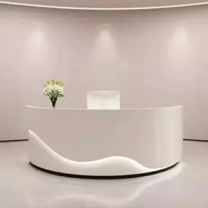 Minimalist Lacquer Reception Desk - Curved Salon & Boutique Counter