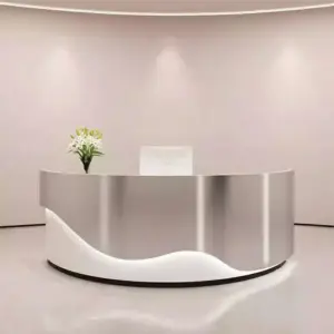Minimalist Lacquer Reception Desk - Curved Salon & Boutique Counter