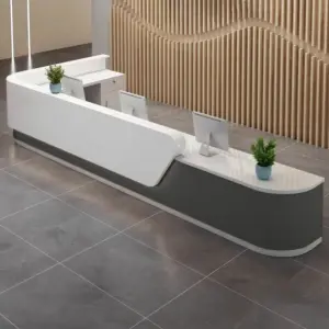 Lacquer Office Reception Desk - Curved Counter for Lobby & Consultation - L110" x W71" x H41", White + Gray