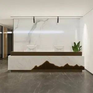 Professional Reception Desk - Office& Hotel Lobby Counter - L71" x W24" x H39", Jazz White + Brown
