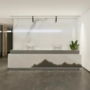 Professional Reception Desk - Office& Hotel Lobby Counter - L142" x W24" x H39", Jazz White + Gray