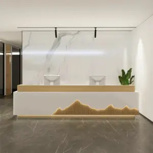 Professional Reception Desk - Office& Hotel Lobby Counter - L71" x W24" x H39", White + Wood