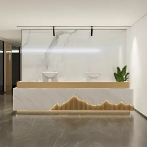 Professional Reception Desk - Office& Hotel Lobby Counter - L134" x W24" x H39", Jazz White + Wood