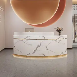Premium Curved Reception Desks for Dental Clinics &Beauty Salons - L79" x W24" x H37", lmitation marble