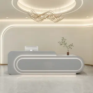 Office Front Desk &amp amp Cashier Counter Designs - L118" x W24" x H39", Cement dust