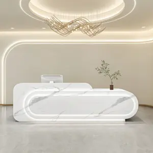 Office Front Desk &amp amp Cashier Counter Designs - L142" x W24" x H39", Imitation marble