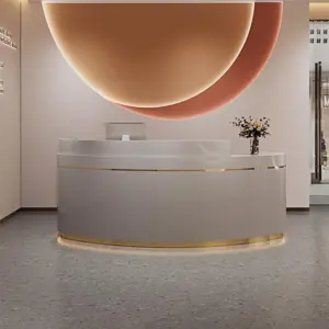 Premium Curved Reception Desks for Dental Clinics &Beauty Salons - L71" x W24" x H37", Cement dust
