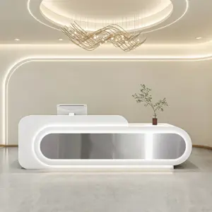 Office Front Desk &amp amp Cashier Counter Designs - L79" x W24" x H39", White + Silver stainless