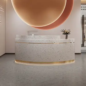 Premium Curved Reception Desks for Dental Clinics &Beauty Salons - L118" x W24" x H37", Imitation terrazzo texture