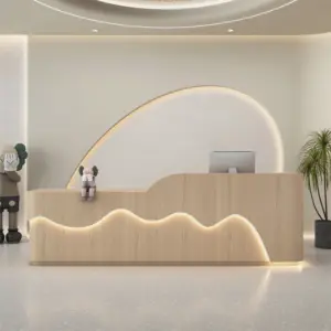 Beauty Salon Reception Desks & Front Desk Counters - L126" x W24" x H39", Original wood + Wood grain