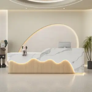 Beauty Salon Reception Desks & Front Desk Counters - L47" x W24" x H39", Fish maw white + Original wood grain
