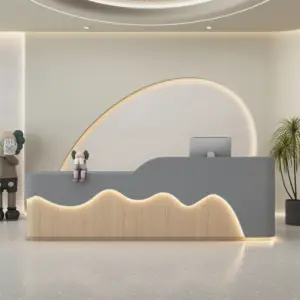 Beauty Salon Reception Desks & Front Desk Counters - L126" x W24" x H39", Gray + Original wood grain