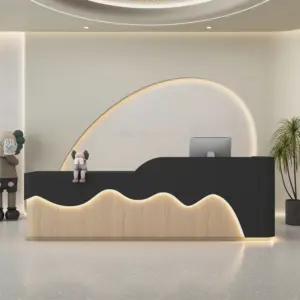 Beauty Salon Reception Desks & Front Desk Counters - L110" x W24" x H39", Black + Original wood grain