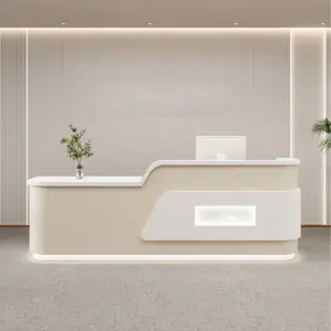 Cream Style Reception Desk - Training Center & Boutique Counter - Beige + Painted white, L157" x W24" x H39"