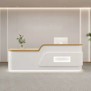 Cream Style Reception Desk - Training Center & Boutique Counter - Paint white + Wood, L150" x W24" x H39"