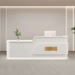 Cream Style Reception Desk - Training Center & Boutique Counter - Painted white + Gold stainless steel, L47" x W24" x H39"