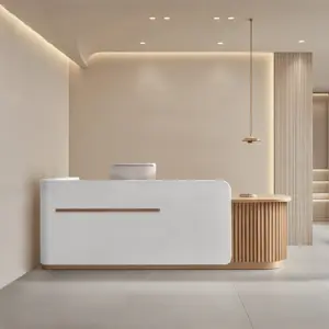 Modern Minimalist Reception Desk - L110" x W24" x H39", White + Original wood
