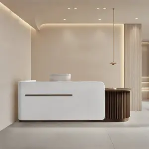 Modern Minimalist Reception Desk - L79" x W24" x H39", White + Coffee