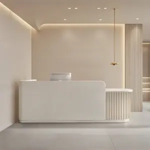 Modern Minimalist Reception Desk - L87" x W24" x H39", Beige