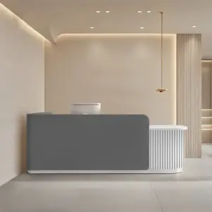 Modern Minimalist Reception Desk - L150" x W24" x H39", Gray + White