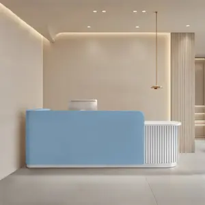 Modern Minimalist Reception Desk - L102" x W24" x H39", Blue + White