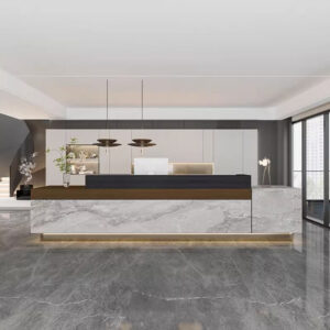 Multi-Use Reception Desks for Varied Businesses - L47" x W24" x H39", Brown + Gray faux marble
