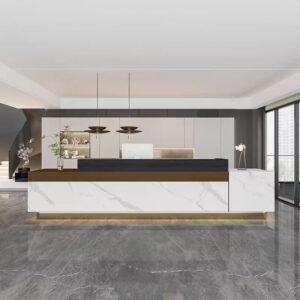 Multi-Use Reception Desks for Varied Businesses - L47" x W24" x H39", Brown + White faux marble