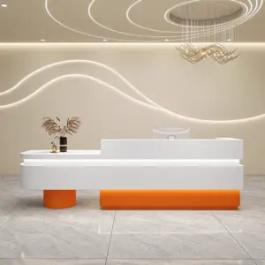 Professional Reception & Checkout Desks - L150" x W24" x H39", White + Orange