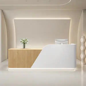 Reception Desks, Cashier Counters &amp - L94" x W24" x H39", White + Wood