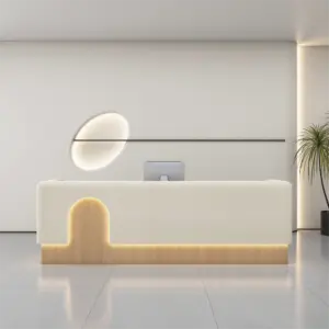 Beauty Salon Reception Desks - L150" x W24" x H39", Off-white + Wood