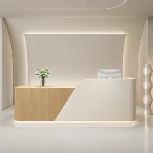 Reception Desks, Cashier Counters &amp - L47" x W24" x H39", Beige + Wood