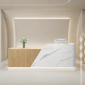 Reception Desks, Cashier Counters &amp - L47" x W24" x H39", Fish maw white + Wood