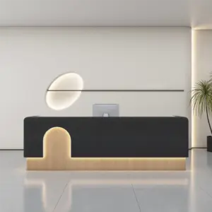 Beauty Salon Reception Desks - L126" x W24" x H39", Black + Original Wood