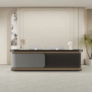 Salon Reception Counters & Corporate Office Front Desks - L134" x W24" x H39", Dark gray + Black