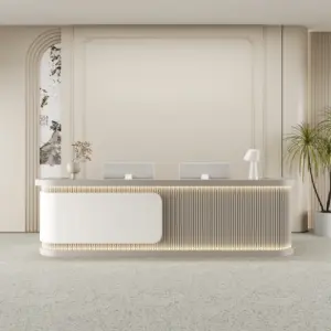 Salon Reception Counters & Corporate Office Front Desks - L94" x W24" x H39", White + Warm gray