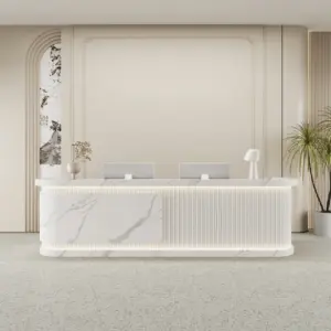 Salon Reception Counters & Corporate Office Front Desks - L47" x W24" x H39", White + Fish maw white
